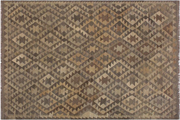 Flat Weave Kilim, Antique, Navaho, Vintage, Handmade, Geometric Kilim Gray Brown Hand-Woven Rectangle 100% Wool Area Rug 6 x 8